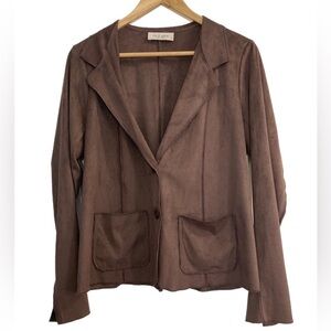 Lola + Sophie chocolate brown suede loose fit drapey blazer